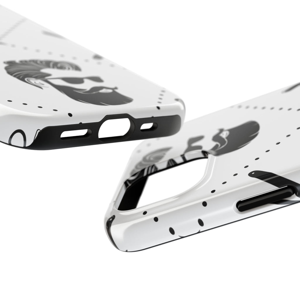 Bearded Gentleman Tough Phone Case — Retro Barber Shop Pattern, Durable Protective Phone Cover