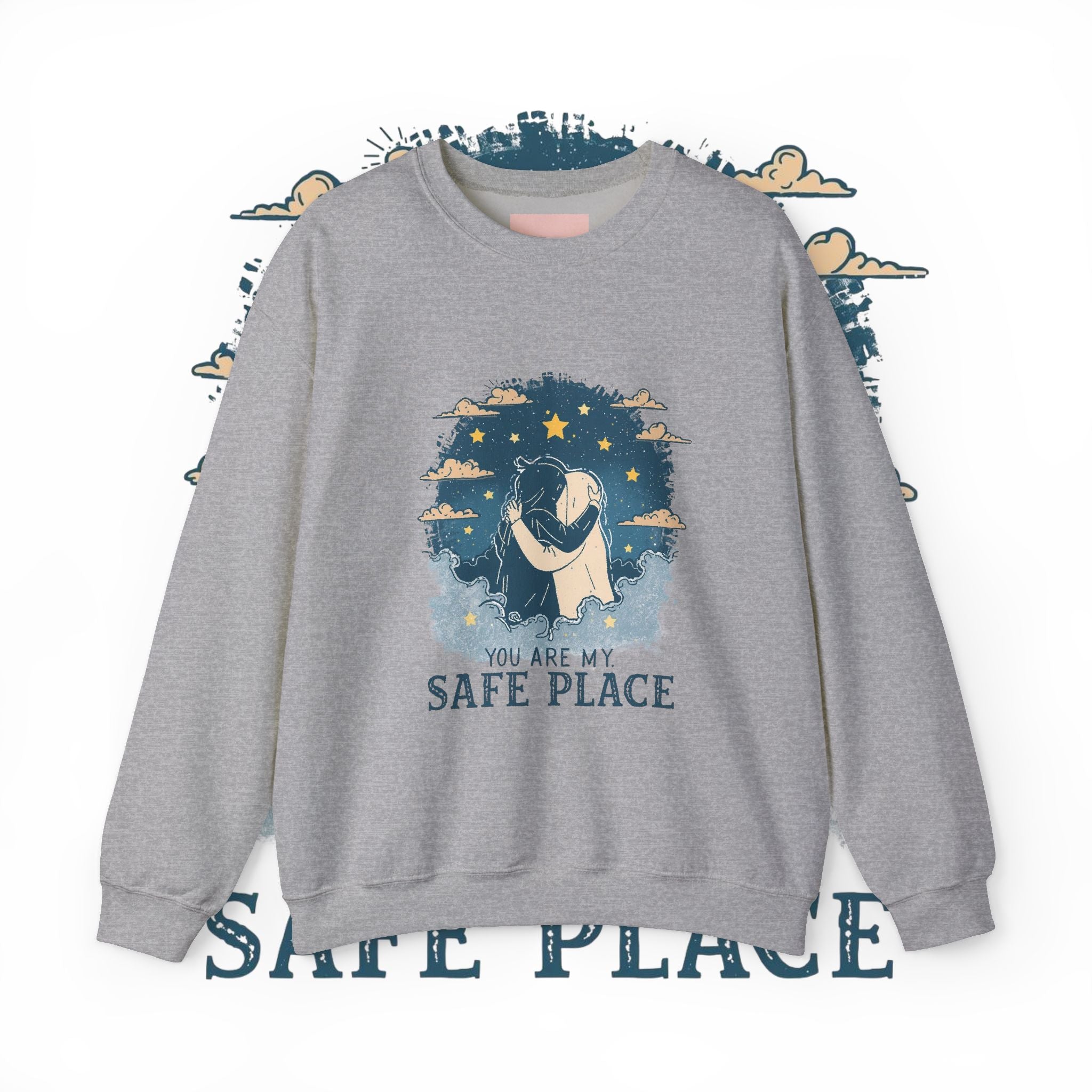 Safe Place Crewneck Sweatshirt — Comforting Hug Graphic