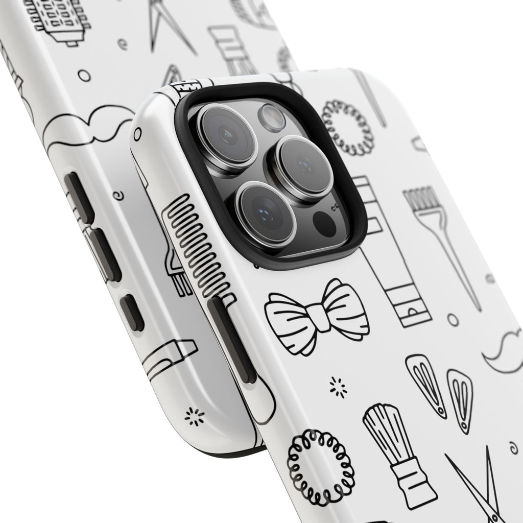 Barber & Stylist Tough Phone Case — Hair Tools Pattern Protective Cover