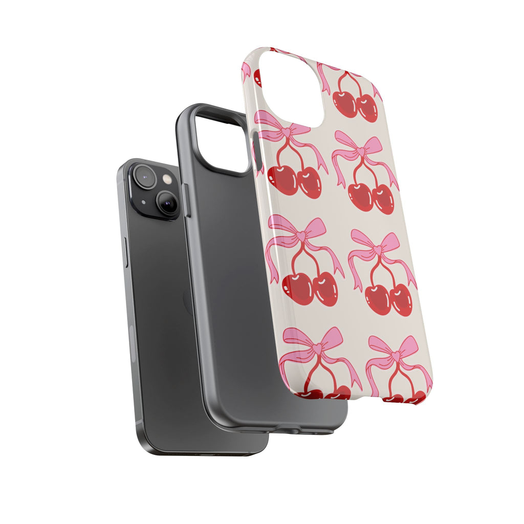 Cherry Bow Phone Case — Pink Ribbon Cherry Pattern Protective Phone Cover