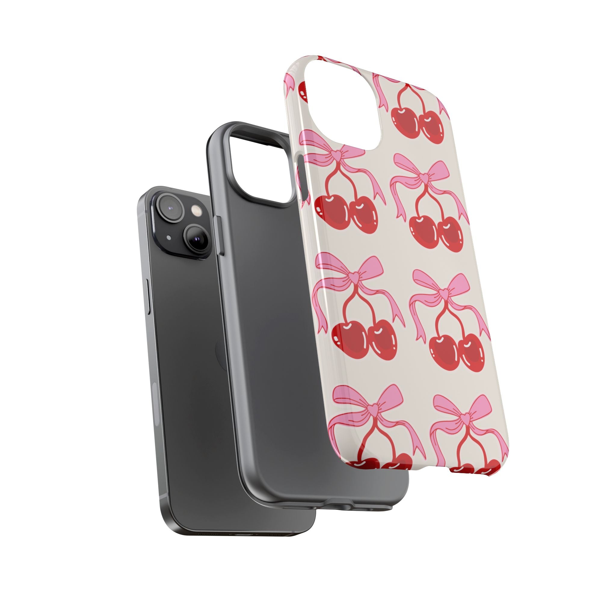 Cherry Bow Phone Case — Pink Ribbon Cherry Pattern Protective Phone Cover