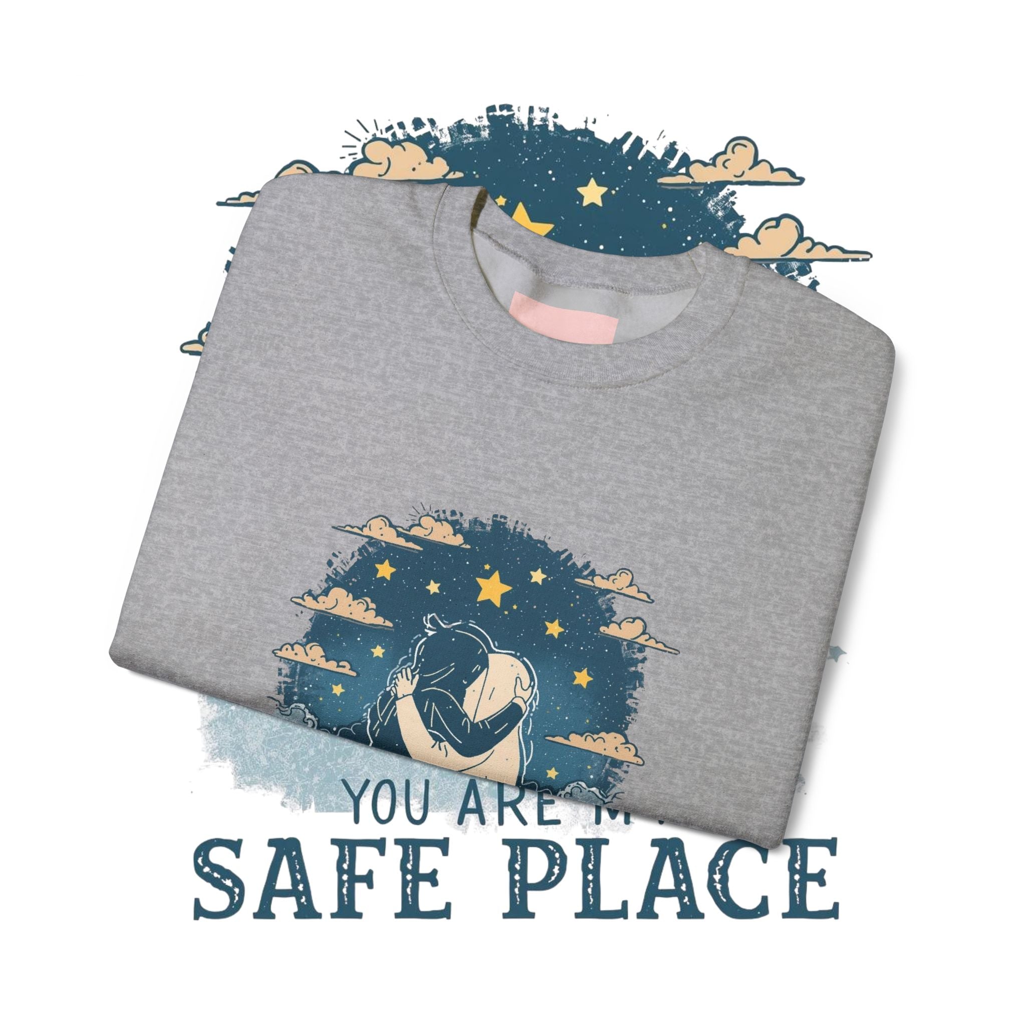 Safe Place Crewneck Sweatshirt — Comforting Hug Graphic
