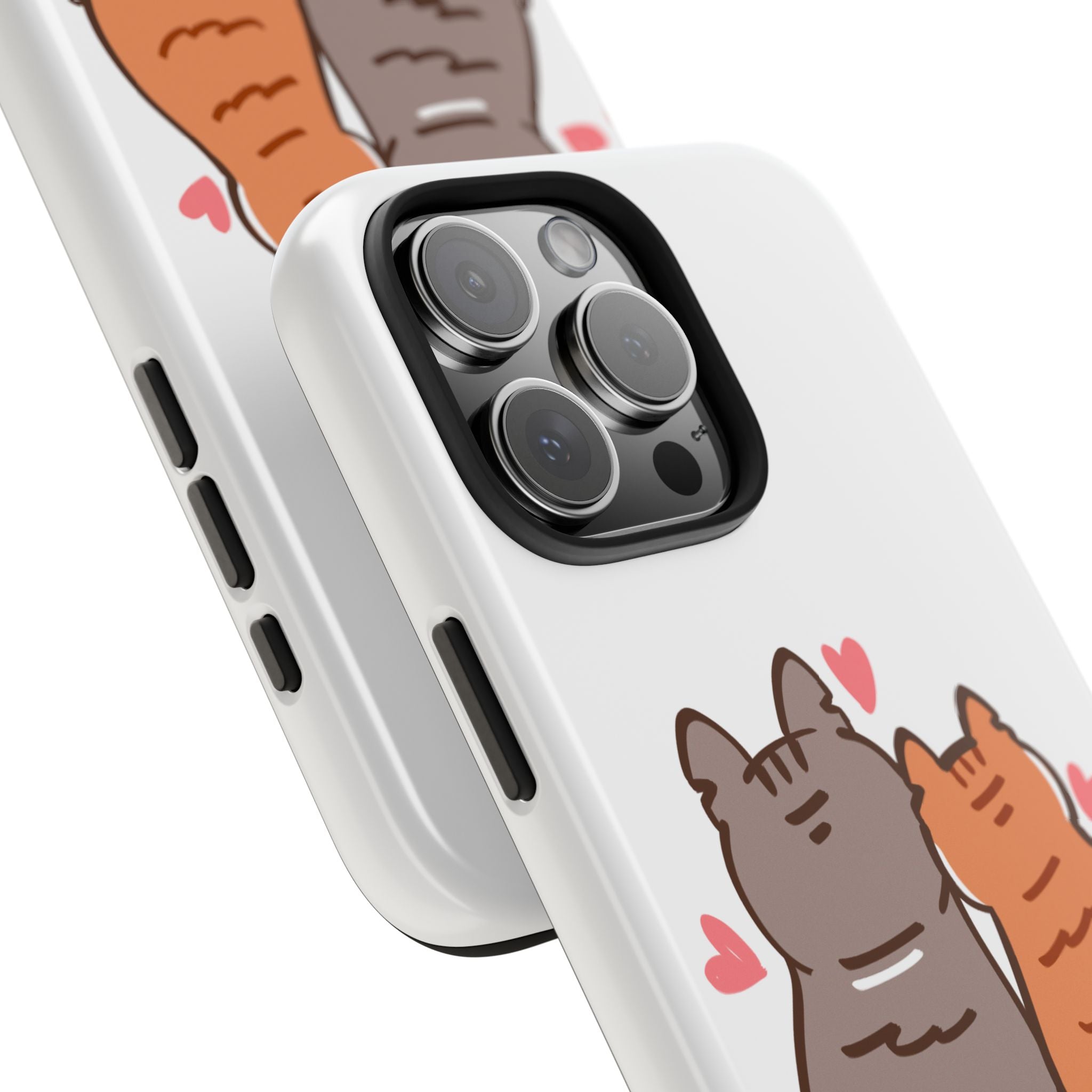Cute Cat Couple Tough Phone Case — Cute Cats with Hearts Protective Phone Cover